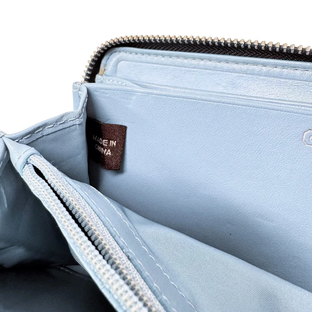 Coach Zoe‎ Double Buckle Wallet Signature C Black Grey Blue Leather Y2K